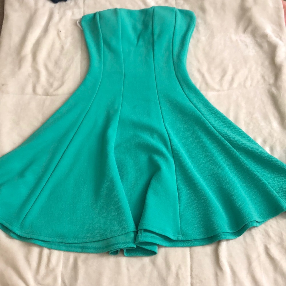 Body central teal strapless dress